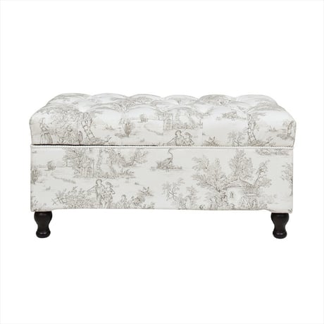 ジェニファーテイラー ベンチ 収納付き Toile de Jouy トワル ド ジュイ ロココ調 アンティーク調 ヨーロピアン クラシック インテリア ファブリック 布 エレガント おしゃれ 輸入家