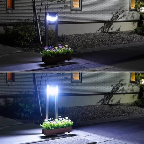 フラワースタンド アルミ製 屋外対応 LED 照明 錆びに強い 高耐久 ソーラー式充電 侵入対策 フランプ ディスプレイ用 プランター置き おしゃれデザイン 安定感抜群 組立簡単 園芸用品 防水機能