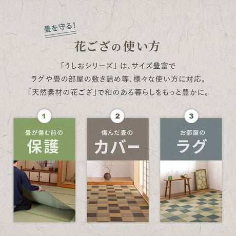 裏付き  市松柄　い草カーペット　うしお　江戸間4.5畳
