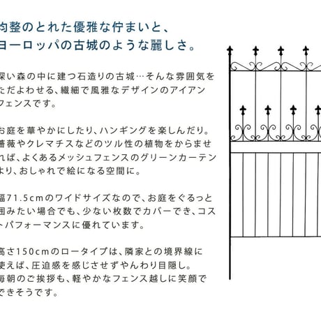 オールドシャトーフェンス150 ロータイプ 4枚組 フェンス アイアン ガーデンフェンス ガーデニング 枠 柵 仕切り 目隠し 境目 クラシカル アンティーク トレリス
