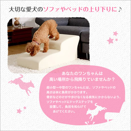 日本製ドッグステップPVCレザー、犬用階段2段タイプ lonis-レーニス-