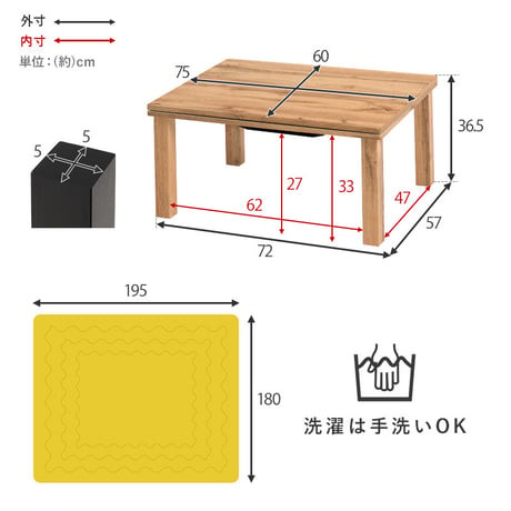 こたつ＋うす掛け布団 ２点セット カルテスビケ 75×60cm リアルな木目柄 省エネ コンパクト 一人暮らし ワンルーム 組立式 こたつ テーブル 布団 カルテス7560+ビケ7