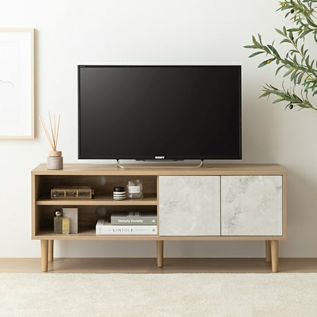 テレビ台 テレビボード TV台 ローボード 収納 可動棚 扉付き コンパクト スリム 省スペース 配線穴 コード穴 木目 ストーン リビング ディスプレイ 脚付き TV 幅110
