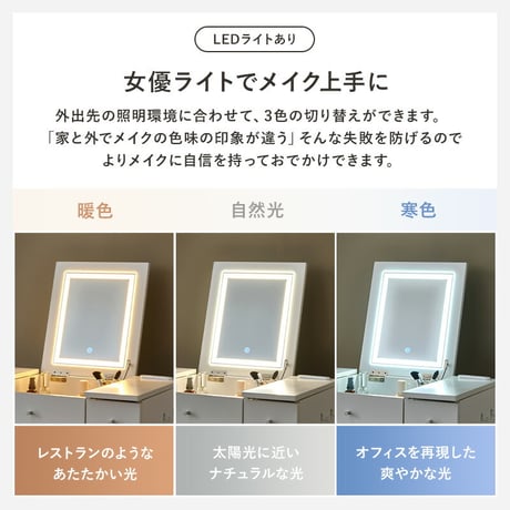コスボックス ドレッサー 化粧台 ミラー付き 木製 机 デスク 幅69cm シンプル 木目 ホワイト ブラウン テレワーク メイクボックス メイクワゴン コンセント付き 収納ボックス コスメ 収納 化