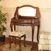 収納 鏡台 アンティーク 調 ブラウン 木製 高級 マホガニー材 PALMA ロココ 調 幅87cm コンソール ドレッサー スツール 付 姫系 猫脚 ヨーロピアン 輸入家具 オシャレ クラシック