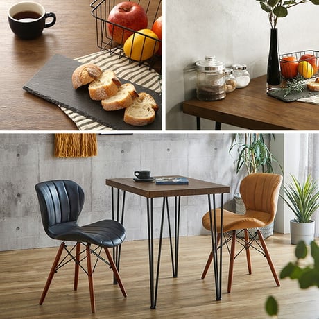 レザー調ダイニングチェア2脚 75幅テーブル 3点セット Layne×Umbure ダイニングテーブルセット テーブル チェア 2人掛け スチール脚 3点セット カフェ ヴィンテー
