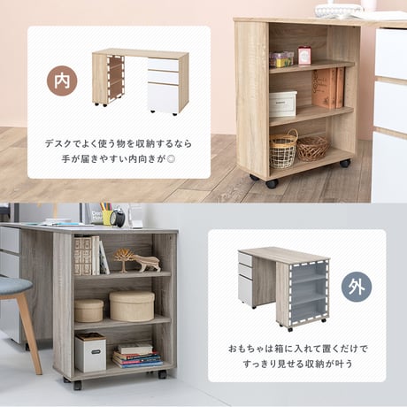 システムベッド システムベッド デスク＋ワゴン＋ベッド 3点セット ロフトベッド ベッド下収納 キャスター付き デスク 学習デスク 勉強机 サイドワゴン かわいい 子供部屋 キッ