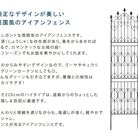 アイアンフェンス220 ハイタイプ 2枚組 フェンス アイアン ガーデンフェンス ガーデニング 枠 柵 仕切り 目隠し 境目 クラシカル アンティーク トレリス ベランダ