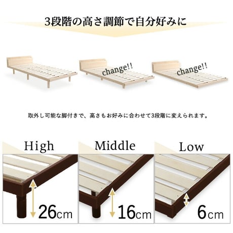 宮セット パイン材高さ3段階調整脚付きすのこベッド セミダブル