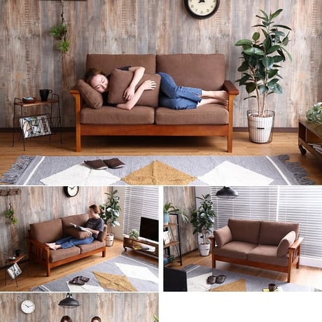 ソファー 二人掛け sofa 2P おしゃれ おうち時間 一人暮らし 新生活 ヴィンテージ 肘掛けあり 肘置きあり シンプル 木製フレーム 木フレーム ボリューム やわらか 座り心