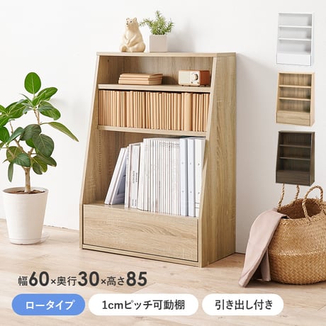 ブックシェルフ 幅60 ハイタイプ コミックラック コミック約300冊収納 本棚 1cm刻みで調節 大容量 引出し付き 大型書籍 マンガ 漫画 文庫本 書棚 本収納 A4サイズ ブ