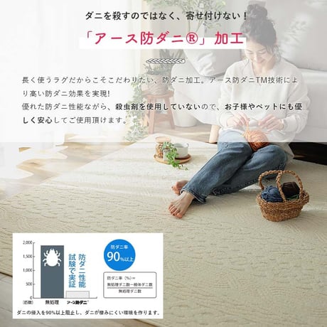 ラグ ラグマット 洗える 日本製 防ダニ 抗菌 抗ウイルス 消臭 花粉対策 絨毯 カーペット 北欧 おしゃれ オールシーズン 軽量 コンパクト収納 遊び毛が出にくい ナチュラル アイボリー リビング