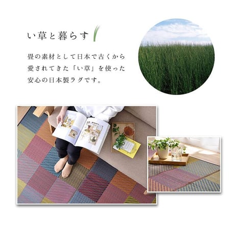 い草ラグ カーペット カラフルブロック 191×250cm