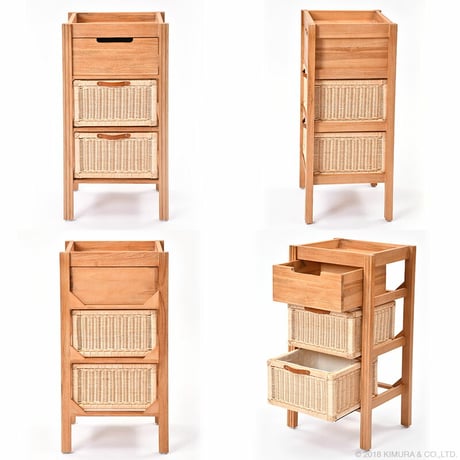 アジアン家具 チェスト 収納 キャビネット シェルフ ラック ラタン バスケット 天然素材 チーク無垢木製 籐 3段 スリム アジアン 衣類洋服収納 シャツ収納 北欧 韓国インテリア アジアン ナチ