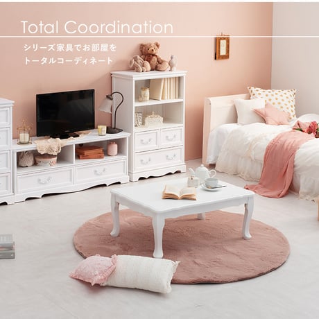 フェミニンシリーズ 折れ脚テーブル ホワイト 幅80cm テーブル 収納 リビング収納 ホワイト 白 白家具 姫系 可愛い 大人可愛い 折りたたみできて便利、猫脚とアンティーク風の