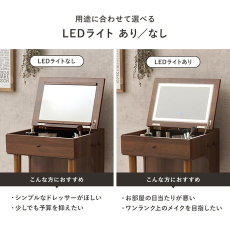 コスボックス ドレッサー 化粧台 ミラー付き 木製 机 デスク 幅47cm シンプル 木目 ホワイト ブラウン テレワーク メイクボックス メイクワゴン コンセント付き 収納ボックス コスメ 収納 化
