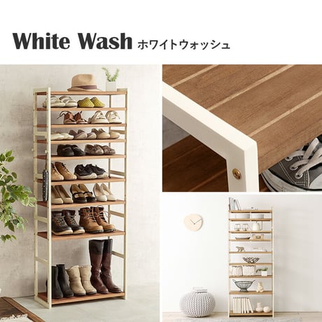 シューズラック MSS-6717 棚9段/ハイタイプ 幅65×奥行28×高さ164cm オープンラック 可動棚 高さ調整 フック2個付 天然木 サンダル ブーツ 靴 選べる11パターン 天然木 パイン