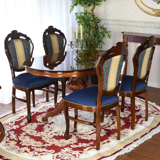 イタリア製 ダイニングテーブル 楕円 1象嵌 猫脚 鏡面 140cm ※i4※ fit=scale-down,w=1200