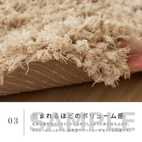 ツイストパイルのシャギーラグ Relaya（リレイア） 約190×240cm ポリエステル 使い込むほどねじれがほどけ やわらかな風合いへ ツイストした長いパイルが立ち上がり 一般的なシャギーラグと