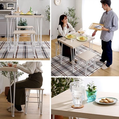 ダイニング テーブル チェア 3点セット ホワイト家具 シンプル PVC 天板 スチール脚 おうちカフェ コンパクト 一人暮らし 二人暮らし 2人掛け 2名掛け ワンルーム デスク