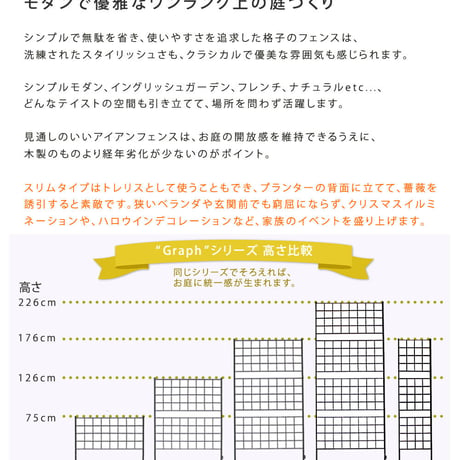 アイアンフェンス 高さ176 スリム「グラフ」 2枚組  フェンス アイアン ガーデンフェンス ガーデニング 枠 柵 仕切り 目隠し 境目 クラシカル アンティーク 格子