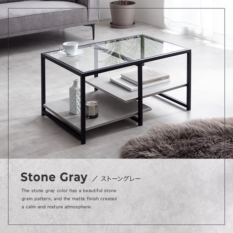 センターテーブル 幅80cm ガラス天板 ローテーブル リビングテーブル ノーイ 大理石調 ストーン柄 棚付き 収納 強化ガラス アイアン脚 モダン おしゃれ 北欧 一人暮らし ワンルーム ホワイト