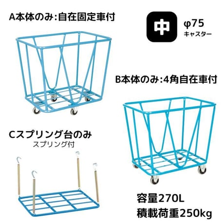 カゴ台車 ランドリーワゴン 大370L 中270L たっぷりサイズ 大きい 運搬ワゴン キャスター ウレタン車を標準装備 スプリング台 床に跡もつきにくく、耐久性も抜群！！