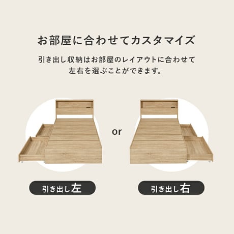 引出し付シングルベッド 収納ベッド 大容量 引き出し収納 2杯 ベッド下 オープン収納 本棚 タブレット 宮棚収納 コンセント付き 収納スペース 木製 耐荷重350kg 頑丈 ワンルーム 一人暮らし