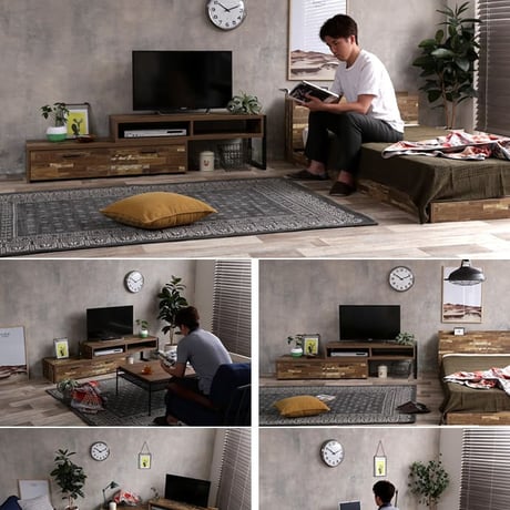 伸縮 テレビ台 ローボード おしゃれ テレビボード テレビラック 収納 リビングボード 脚付き 引き出し アイアン シンプル インダストリアル ブルックリン ヴィンテージ 男前 T
