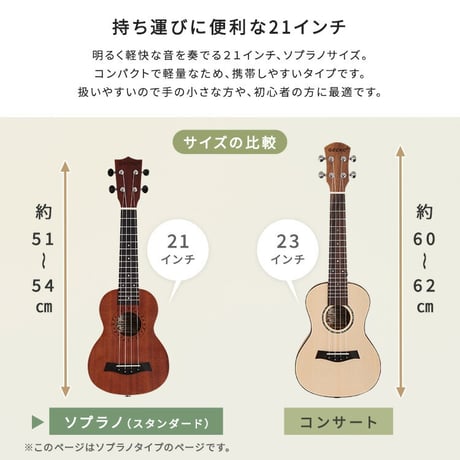 初心者でも始めやすい　ウクレレ　12点セット　21インチ(ソプラノ)