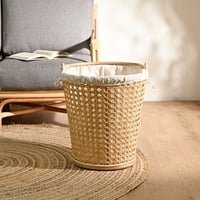 ラタンで編まれた丸いバスケット 丸形 円形 丸い 見えない ダストボックス くずかご ダストボックス ごみばこ 鉢カバー 縦型 アジアン リビング バリ雑貨 アジアン雑貨 おしゃれ アジアン家具 ゴ