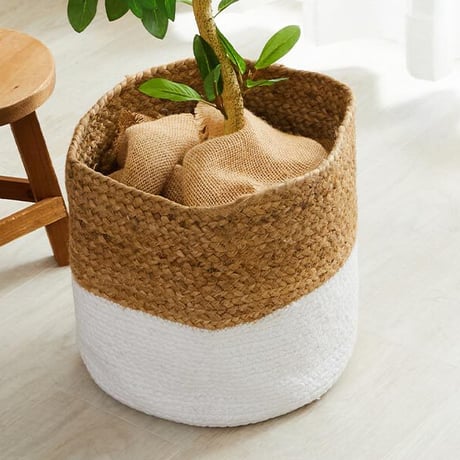 鉢カバー バスケット Mサイズ フーバー 2色対応 直径26cmx高さ24cm プランターカバー おしゃれ 植木鉢カバー 7号 6号 観葉植物 鉢 カゴ 丸型 折りたたみ 収納 コンパクト 麻 綿