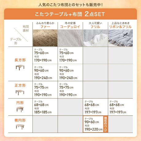 こたつセット 2点セット 楕円 フリル付き リバーシブル こたつ布団 テーブル 大理石柄 炬燵 毛布 薄掛け 軽量 丸洗い 洗濯可 洗える 90cm×60cm 190cm×220cm リビング ダイ