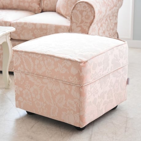 ヨーロピアン オットマン スツール ピンク 幅52cm ドマーニ アンティーク調 おしゃれ ファブリック 布張り 足置き 玄関チェア ドレッサー椅子 輸入家具