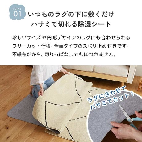 除湿シート ラグ用除湿シート ラグ下シート 湿気取り 防カビ 防臭 消臭 結露対策 カビ対策 吸湿センサー付き 洗える 繰り返し使える 滑り止め フリーカット ホットカーペット対応 床暖房対応 ラグ