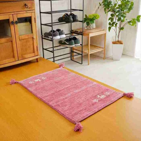 玄関マット 室内 50x80cm ミニラグ ホノカ 6色対応 玄関 ラグ おしゃれ 屋内 ウール100％ ラグマット ウールラグ 長方形 ギャッベ 手織り 防炎 オールシーズン シンプル  50×8