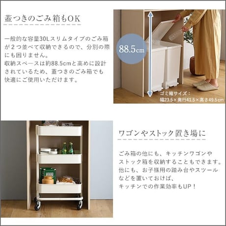 さわやかな木製ごみ箱上ラック スリムタイプ FLLW-T2S--WHW ホワイトウォッシュ ホワイトウォッシュ 幅59cmタイプ ホームテイスト レンジ台 レンジラック 幅59cm