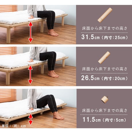 シングルベッド WB-7706S ベッド シングル 敷き布団対応 210cm ロングサイズ 床下収納スペース 天然木 耐荷重100kg すのこベッド 通気性 北欧風 おしゃれ １