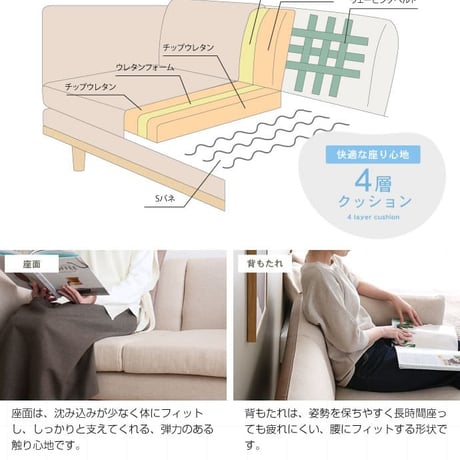 ソファ 2.5人掛け ソファー クッション 布地 ファブリック 2P 二人掛け 脚 天然木 おすすめ 2.5P 2Pソファ リビングソファー 韓国インテリア くすみカラー