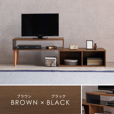 伸縮式TV台 VTV-7260 幅75cm～135cm 奥行30cm 高さ40cm テレビ台 TVボード オープンラック L字 スライド 伸縮 収納 コーナーラック シェルフ 木目調 棚 ラック ス