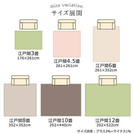 無地ラグ カーペット フリッシュ 352×440cm 江戸間10畳