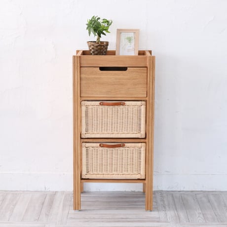 アジアン家具 チェスト 収納 キャビネット シェルフ ラック ラタン バスケット 天然素材 チーク無垢木製 籐 3段 スリム アジアン 衣類洋服収納 シャツ収納 北欧 韓国インテリア アジアン ナチ