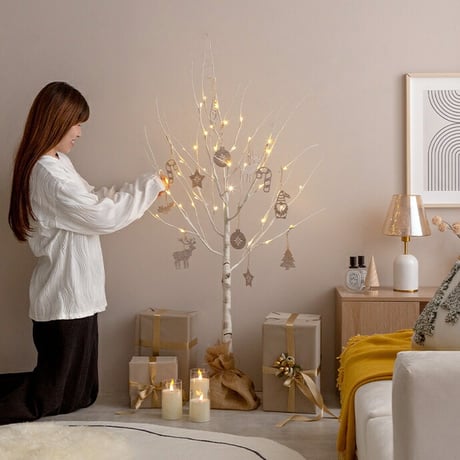 クリスマスツリー H60cm LEDライト付き 白樺風ツリー オーナメントセット Schnee シュネー ブランチツリー ミニツリー ツリー オーナメント イルミネーション 電池式