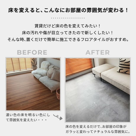 置くだけ フロアタイル 6畳 2畳 賃貸OK  モルタルグレー 床材 フローリングマット 床タイル 吸着 貼ってはがせる 接着剤不要 敷くだけ 床 北欧 オシャレ ダイニング