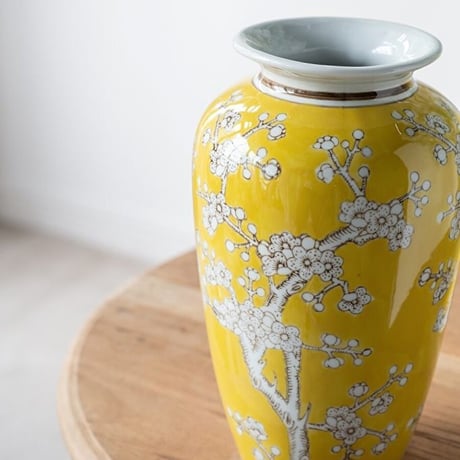 シノワズリ・花瓶・磁器・縦型 イエロー