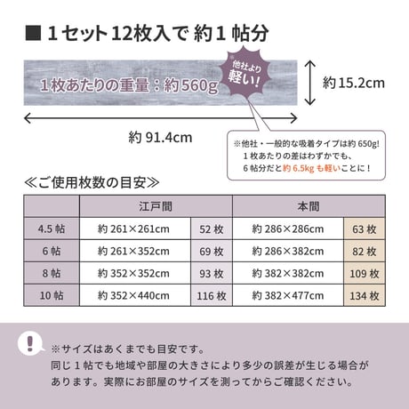貼ってはがせる　ウッド調フロアタイル　12枚組　1畳分