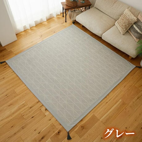 ラグ マット 約1.5畳 130×185cm 洗える インド綿 コットン 綿100% サラッと快適 ウレタン入り 滑り止め付き 四隅にタッセル付き ホットカーペット・床暖房対応 クラック