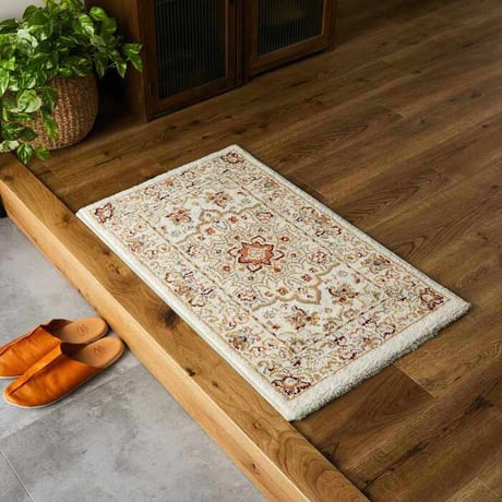 玄関 屋内 屋外 輸 入 ネカル アイボリー 約50×80cm 長方形  民族調 エスニック モダン シンプル オールシーズン 丈夫 50×80cm ルカス ベージュ