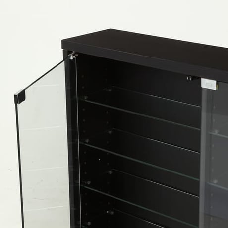 不二貿易 ガラスコレクションケース ロータイプ 4段 ブラック 高さ90cm 幅90cm 奥行き29cm 強化ガラス棚 可動棚 フィギュア コミック収納に最適