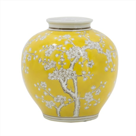 シノワズリ・花瓶・磁器・丸型 イエロー フラワーベース